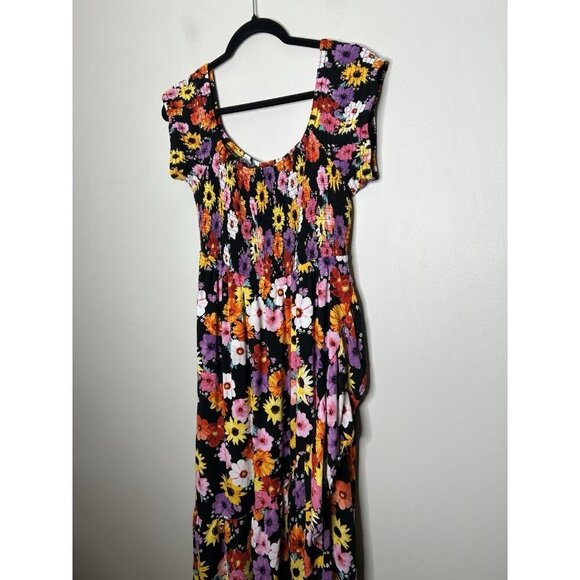 Torrid Dress Floral Maxi Challis Off Shoulder Ruffle Layered Smocking Size 1X - Picture 3 of 14